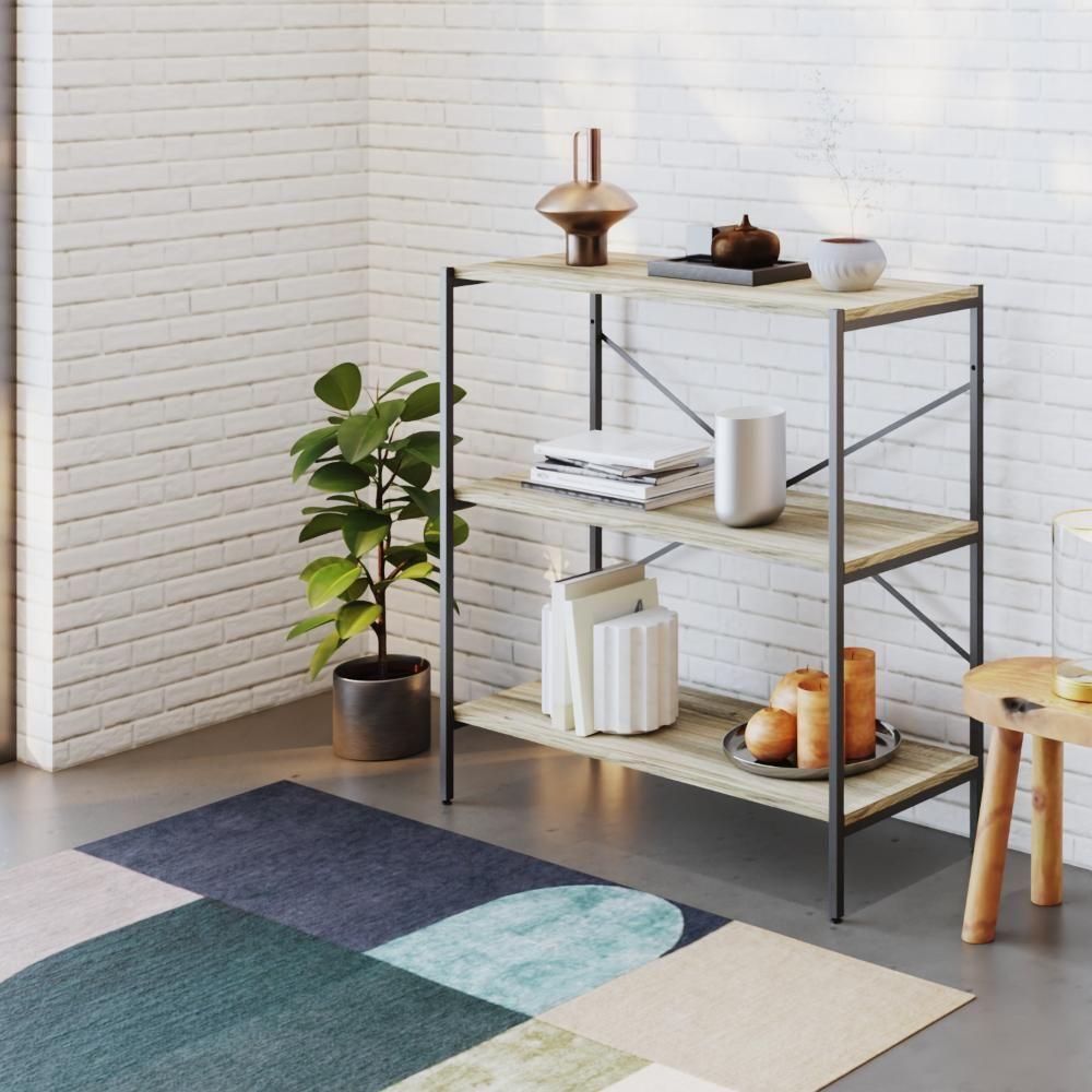 Estante C/03 Prateleiras 84x80x33cm Tub Tueh883 Carvalho - Est.preta Carvalho / Est.preta - 2