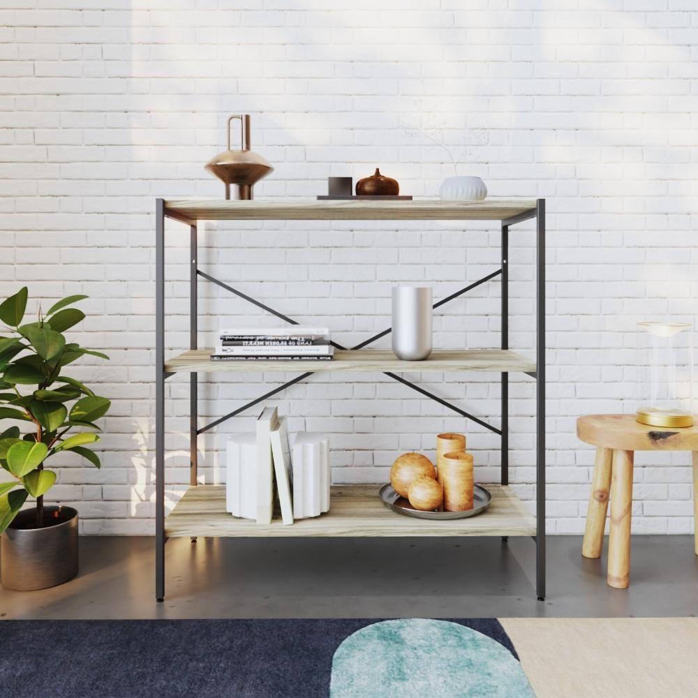 Estante C/03 Prateleiras 84x80x33cm Tub Tueh883 Carvalho - Est.preta Carvalho / Est.preta - 4