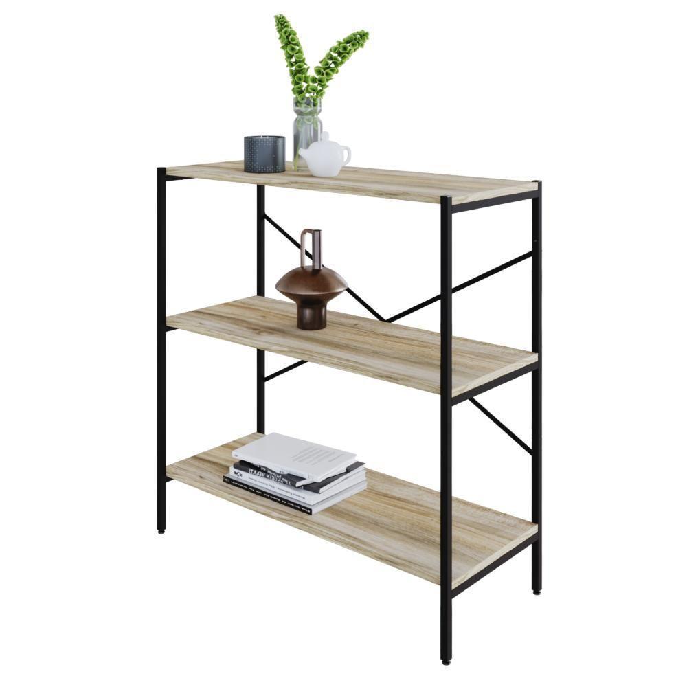Estante C/03 Prateleiras 84x80x33cm Tub Tueh883 Carvalho - Est.preta Carvalho / Est.preta - 5