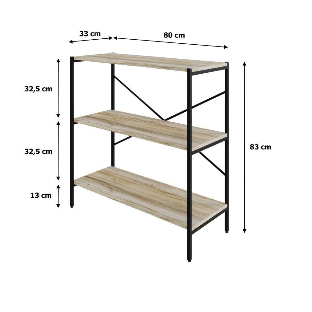 Estante C/03 Prateleiras 84x80x33cm Tub Tueh883 Carvalho - Est.preta Carvalho / Est.preta - 7