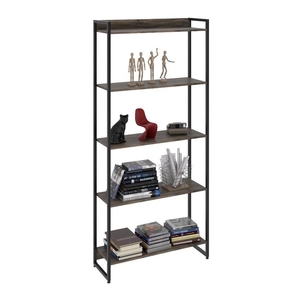 Estante Dynamica 80x30x187cm C/05 Prateleiras Carvalho Dark / Est.preta Carvalho Dark / Est.preta - 5