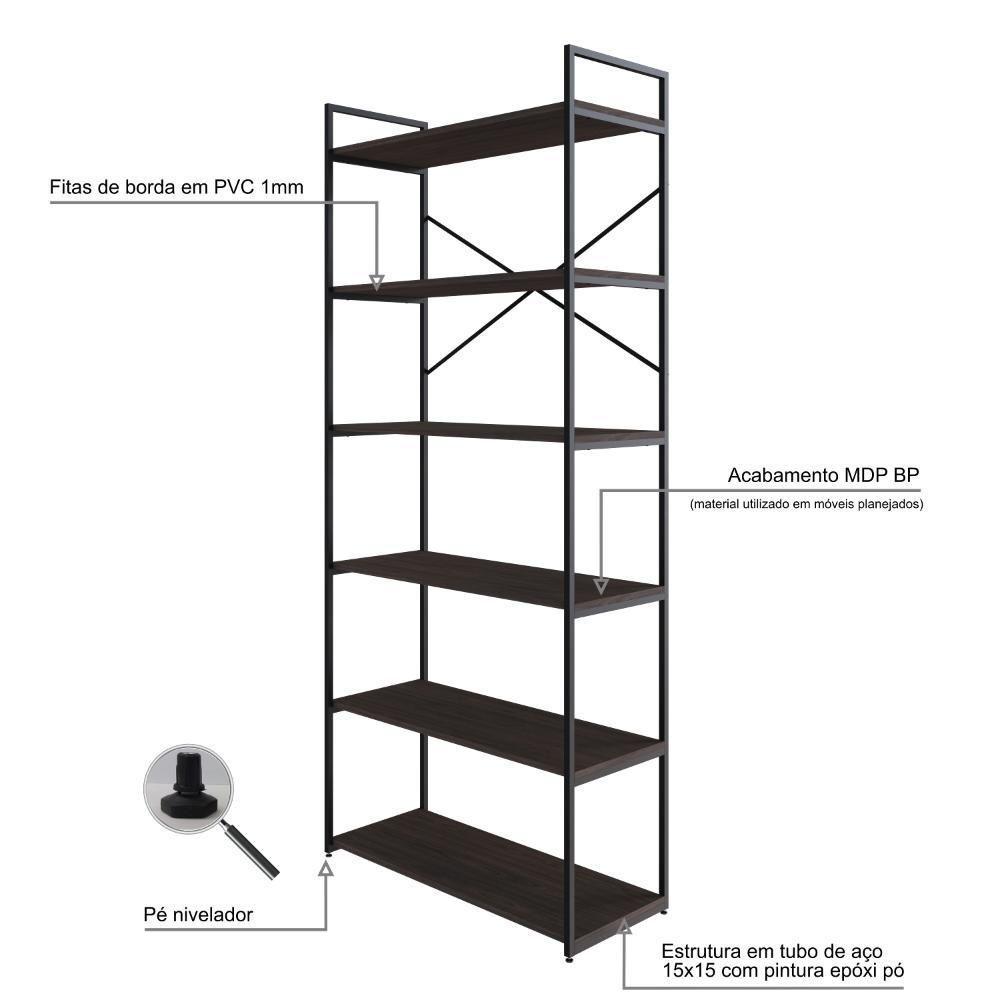 Estante Alta C/06 Prateleiras 185x80x33cm Yon Terracota/est.preta Terracota/est.preta - 3