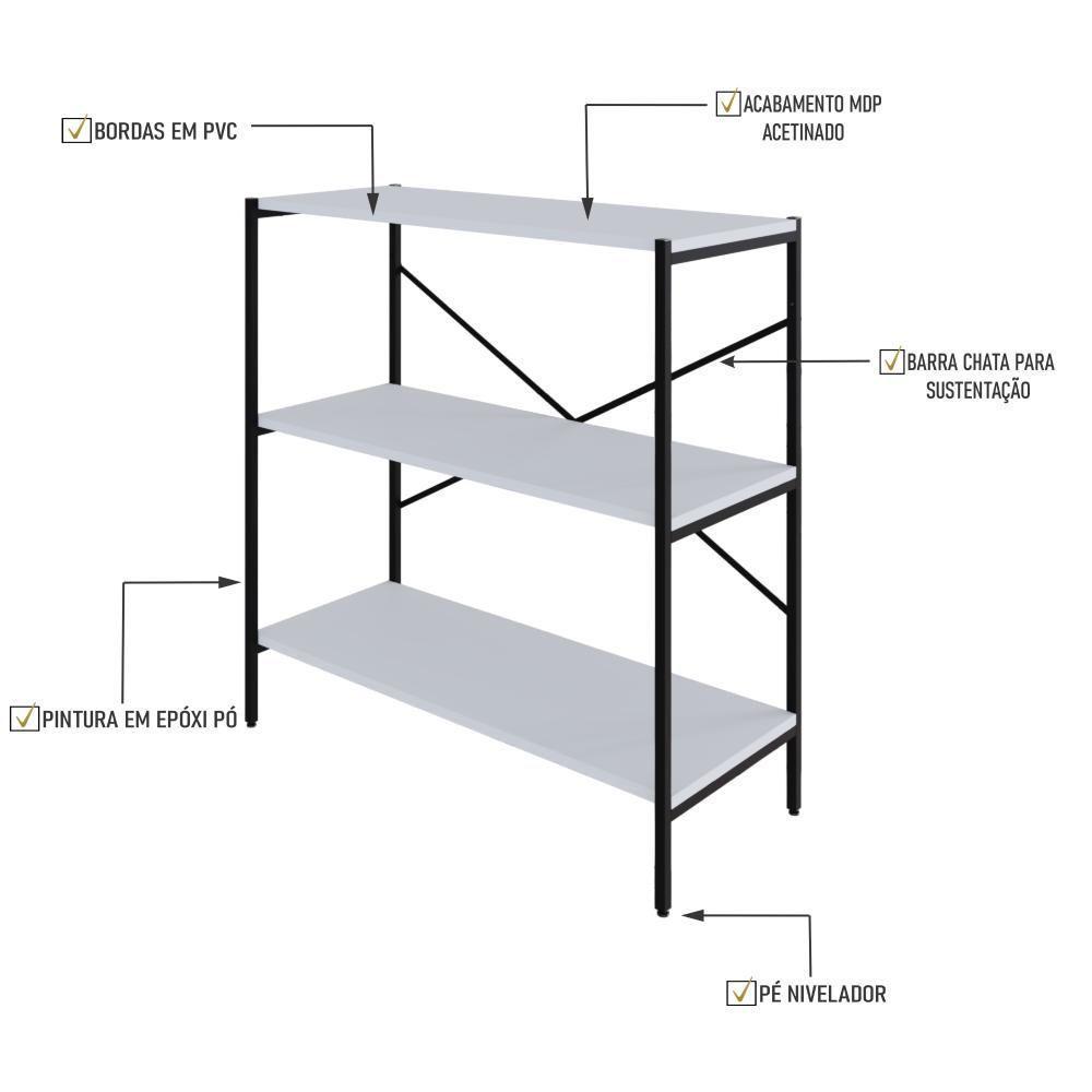 Estante C/03 Prateleiras 84x80x33cm Tub Tueh883 Branco Chess - Est.preta Branco Chess / Est.preta - 3