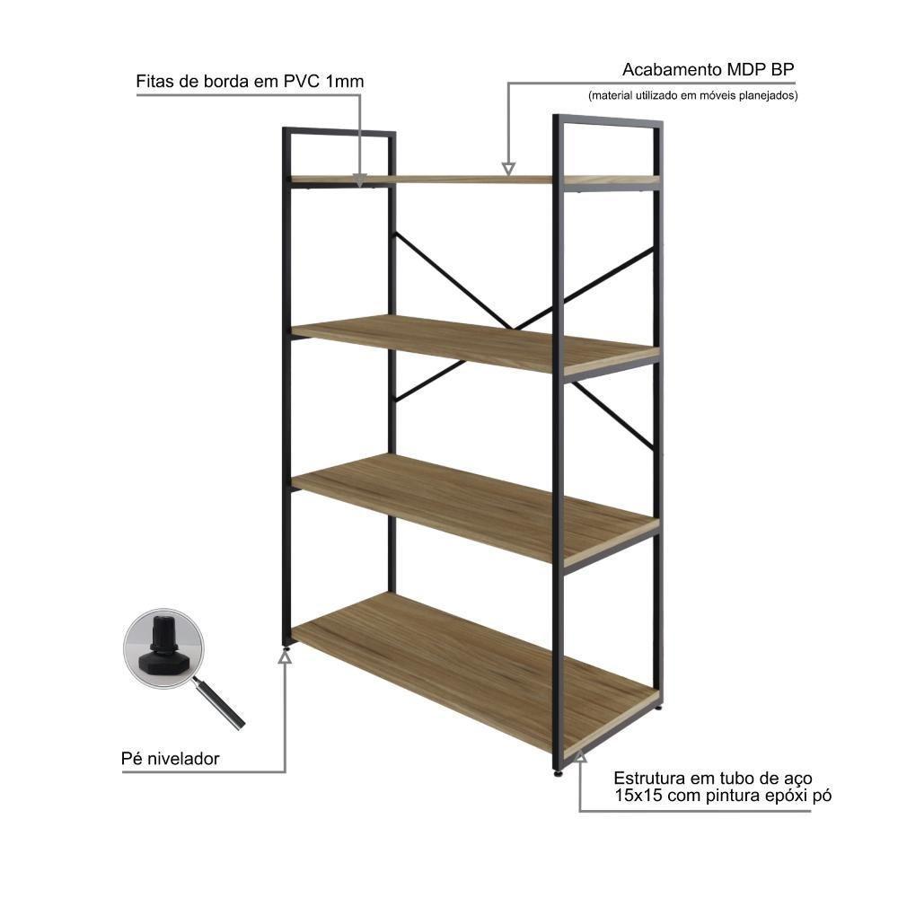 Estante C/04 Prateleiras 118x80x33cm Yon Vermont Oak/est.preta Vermont Oak/est.preta - 3