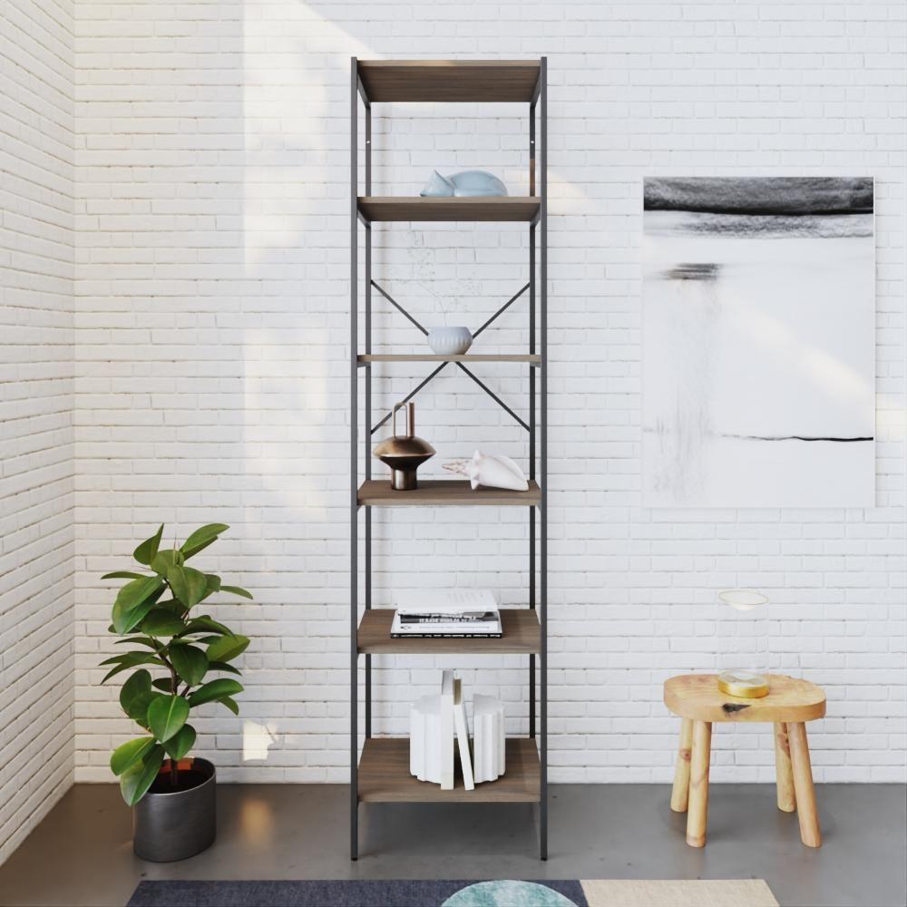 Estante C/06 Prateleiras 186x45x33cm Tub Tueh1846 Nogal - Est.preta Nogal / Est.preta - 4