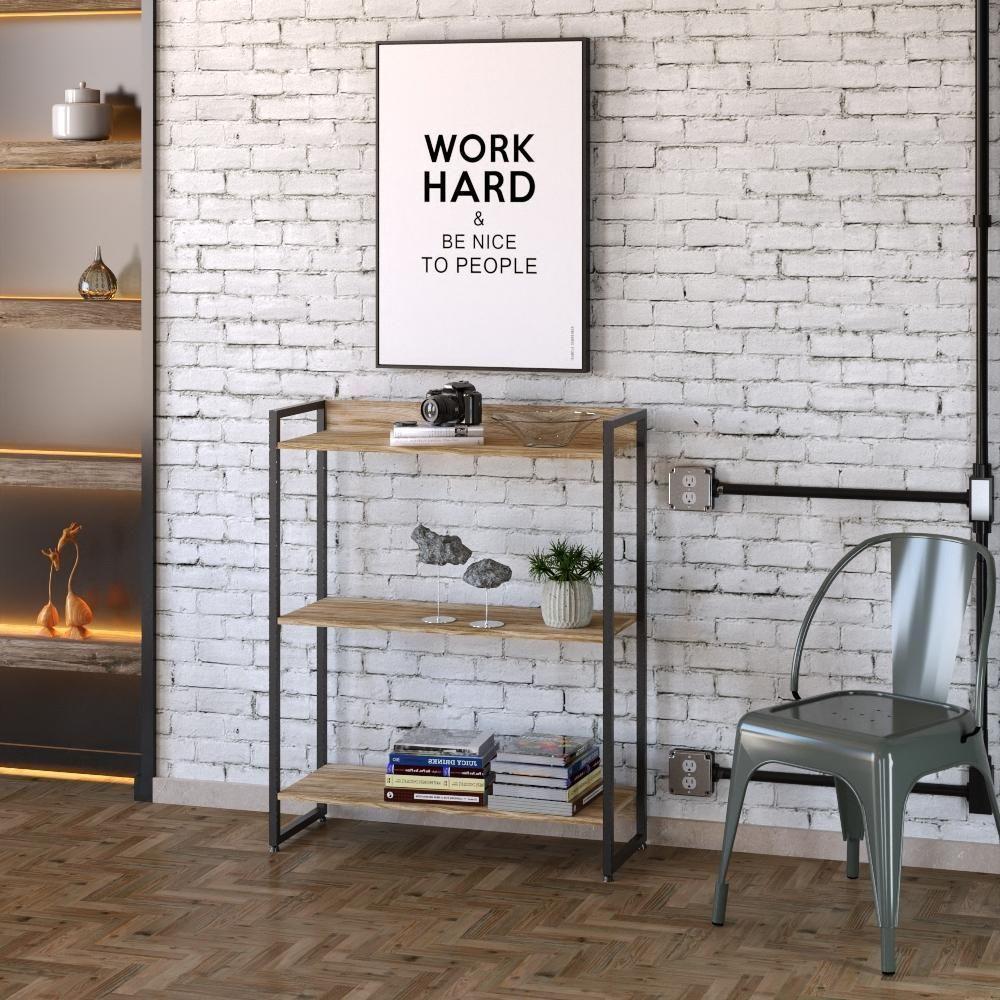 Estante Dynamica 80x30x104cm C/03 Prateleiras Carvalho / Est.preta Carvalho / Est.preta - 3