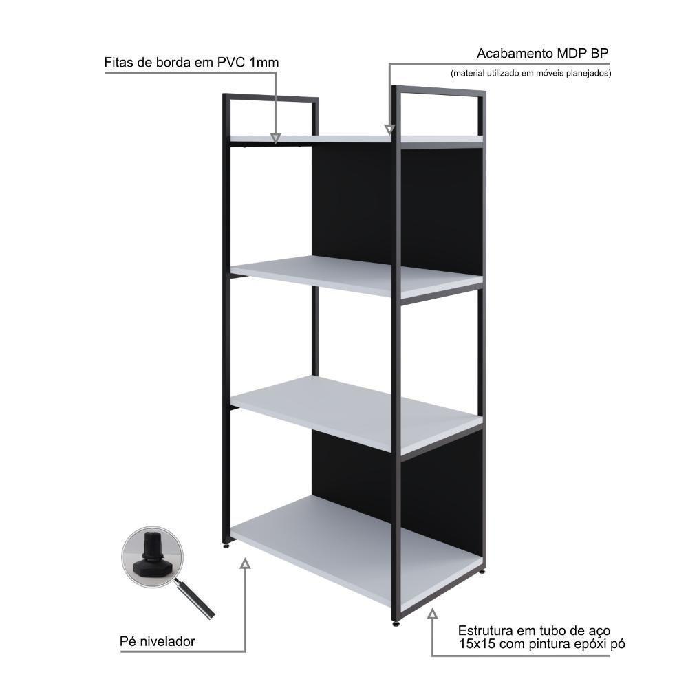 Estante C/04 Prateleiras 118x60x33cm C/fundo Yon Branco Tx/est.preta Branco Tx/est.preta - 3