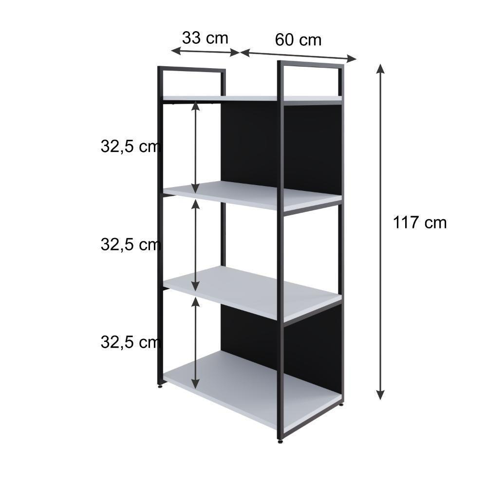 Estante C/04 Prateleiras 118x60x33cm C/fundo Yon Branco Tx/est.preta Branco Tx/est.preta - 5