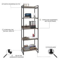 Estante Kuadra 60x40x187cm C/05 Prateleiras Carvalho Dark / Est.preta Carvalho Dark / Est.preta