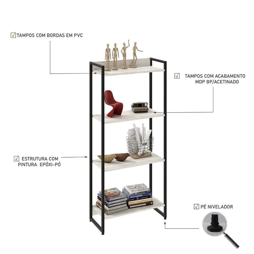Estante Dynamica 60x30x146cm C/04 Prateleiras Snow / Est.preta Snow / Est.preta - 4
