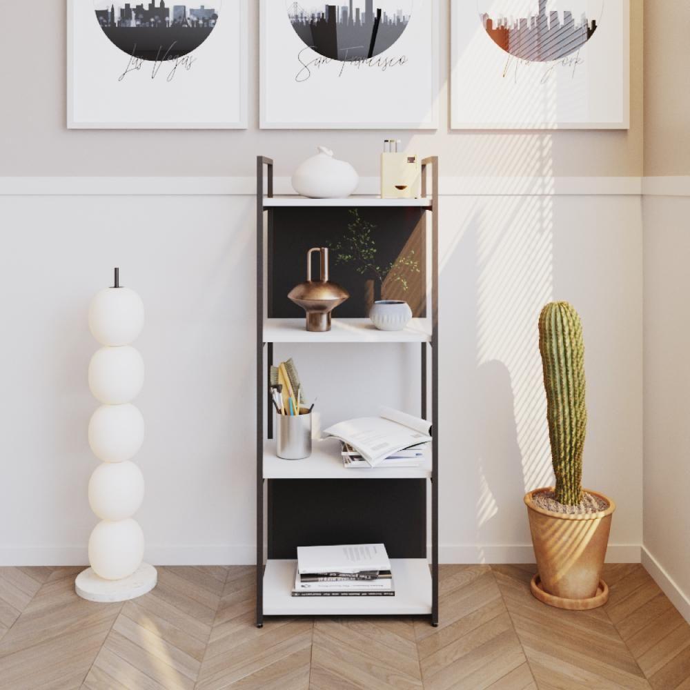 Estante C/04 Prateleiras 118x45x33cm C/fundo Yon Branco Tx/est.preto Branco Tx/est.preta - 2