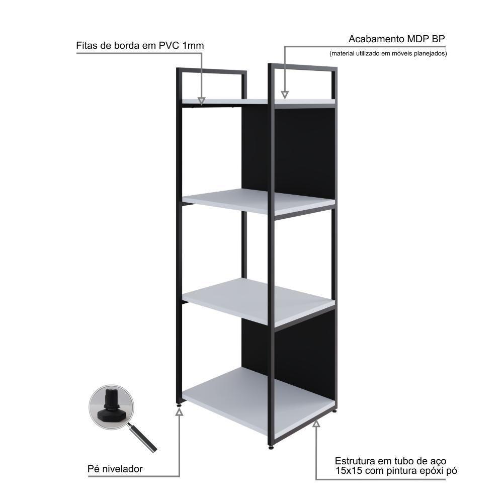 Estante C/04 Prateleiras 118x45x33cm C/fundo Yon Branco Tx/est.preto Branco Tx/est.preta - 3