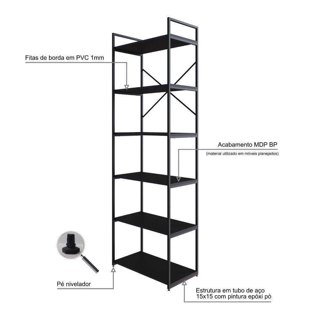 Estante Alta C/06 Prateleiras 185x60x33cm Yon Preto Tx/est.preta Preto Tx/est.preta - 3