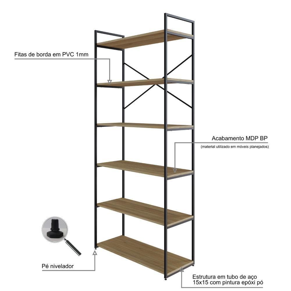Estante Alta C/06 Prateleiras 185x80x33cm Yon Vermont Oak/est.preta Vermont Oak/est.preta - 3