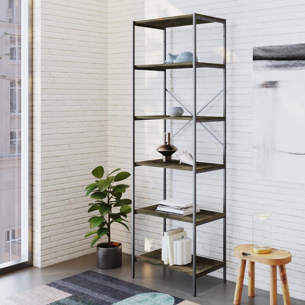 Estante C/06 Prateleiras 186x60x33cm Tub Tueh1866 Carvalho Dark - Est.preta Carvalho Dark / Est.preta - 2