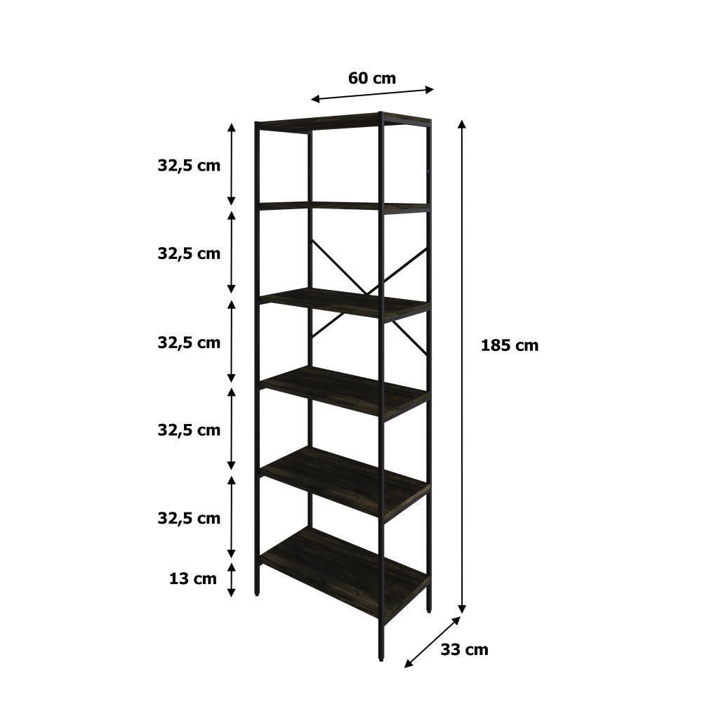 Estante C/06 Prateleiras 186x60x33cm Tub Tueh1866 Carvalho Dark - Est.preta Carvalho Dark / Est.preta - 7