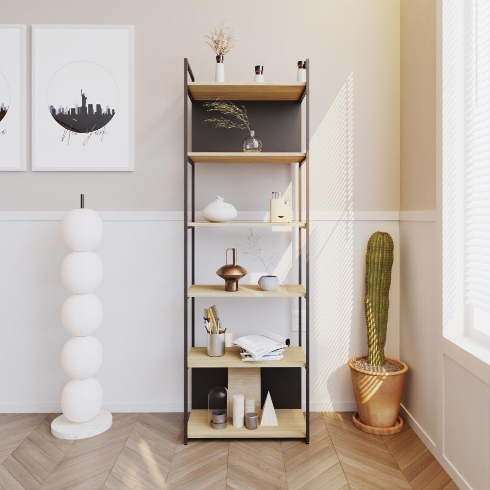 Estante Alta C/06 Prateleiras 185x60x33cm C/fundo Yon Vermont Oak/est.preta Vermont Oak/est.preta - 2