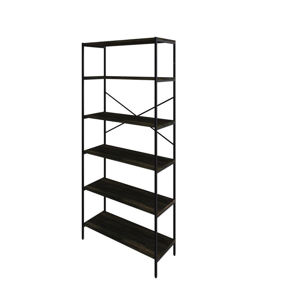 Estante C/06 Prateleiras 186x80x33cm Tub Tueh1886 Carvalho Dark - Est.preta Carvalho Dark / Est.preta - 1