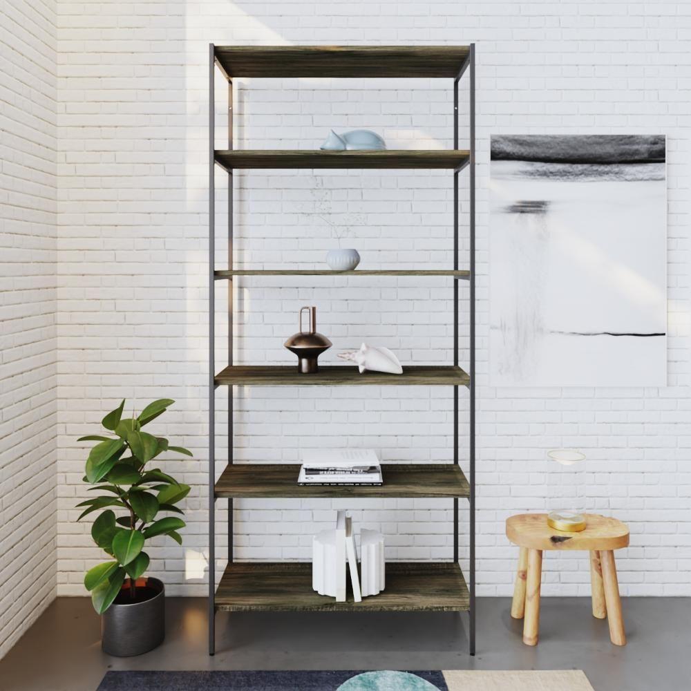 Estante C/06 Prateleiras 186x80x33cm Tub Tueh1886 Carvalho Dark - Est.preta Carvalho Dark / Est.preta - 4