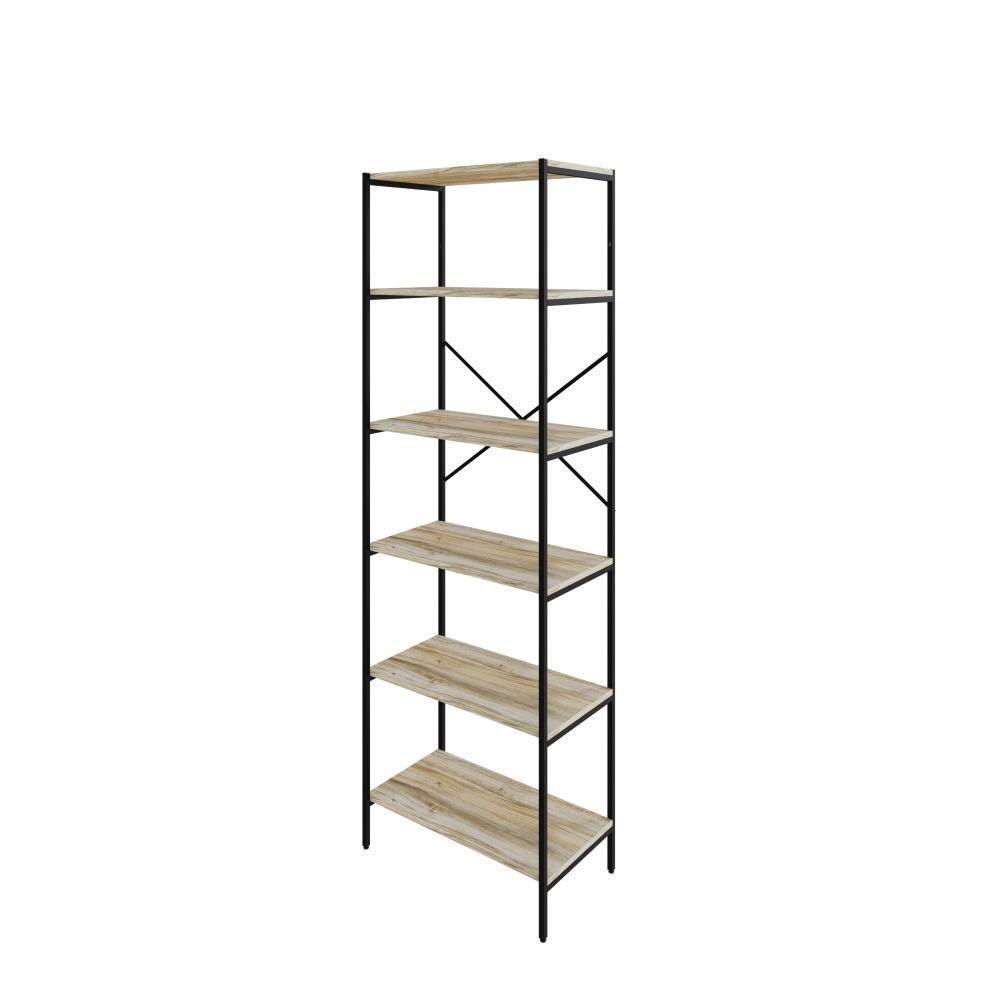 Estante C/06 Prateleiras 186x60x33cm Tub Tueh1866 Carvalho - Est.preta Carvalho / Est.preta - 1