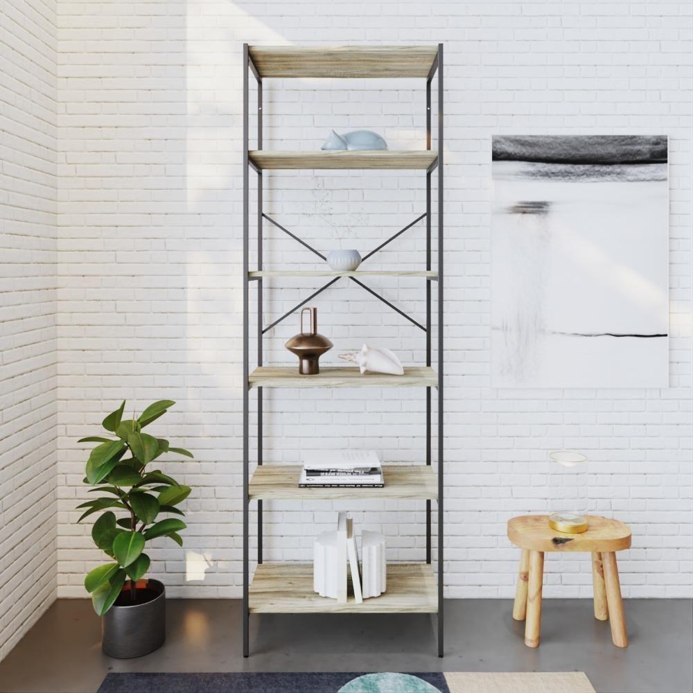 Estante C/06 Prateleiras 186x60x33cm Tub Tueh1866 Carvalho - Est.preta Carvalho / Est.preta - 4