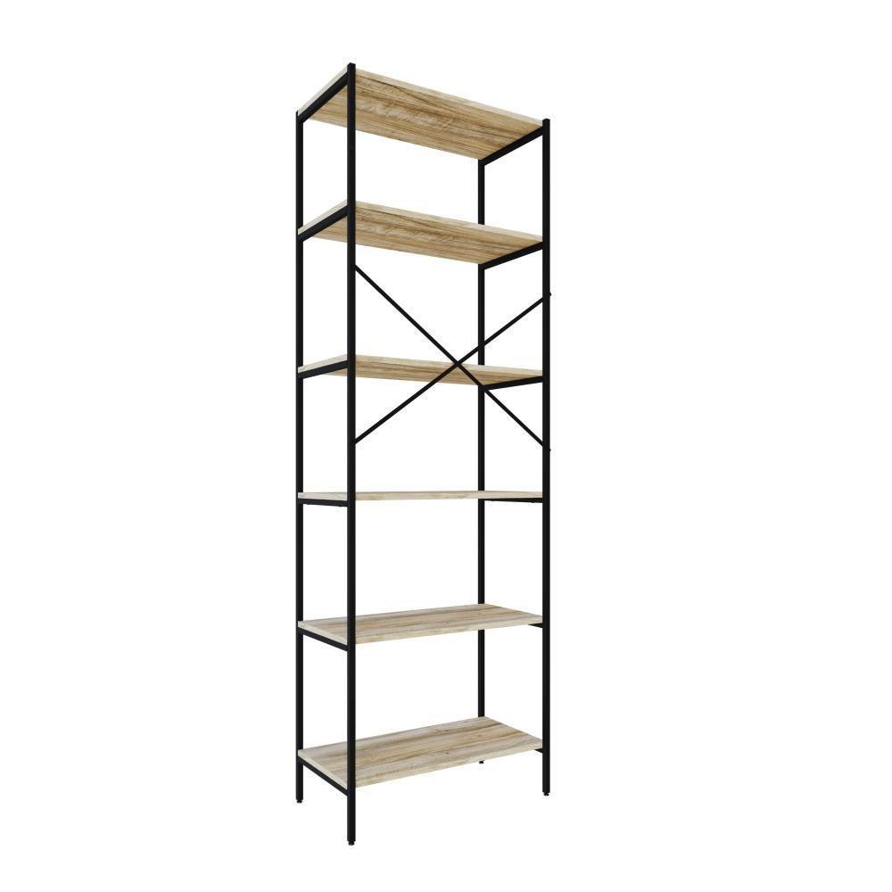 Estante C/06 Prateleiras 186x60x33cm Tub Tueh1866 Carvalho - Est.preta Carvalho / Est.preta - 6