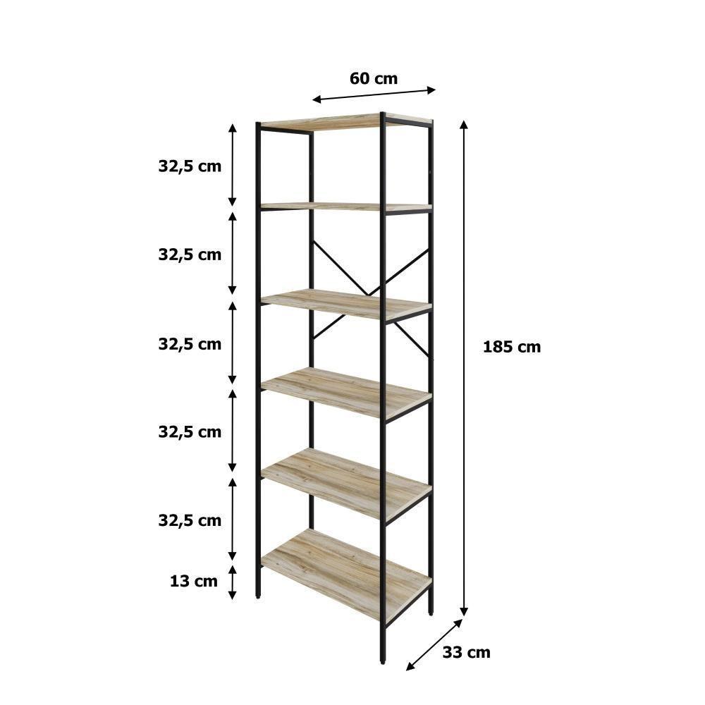 Estante C/06 Prateleiras 186x60x33cm Tub Tueh1866 Carvalho - Est.preta Carvalho / Est.preta - 7