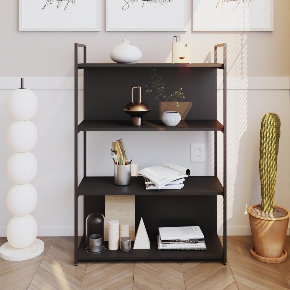 Estante C/04 Prateleiras 118x80x33cm C/fundo Yon Preto Tx/est.preta Preto Tx/est.preta - 2