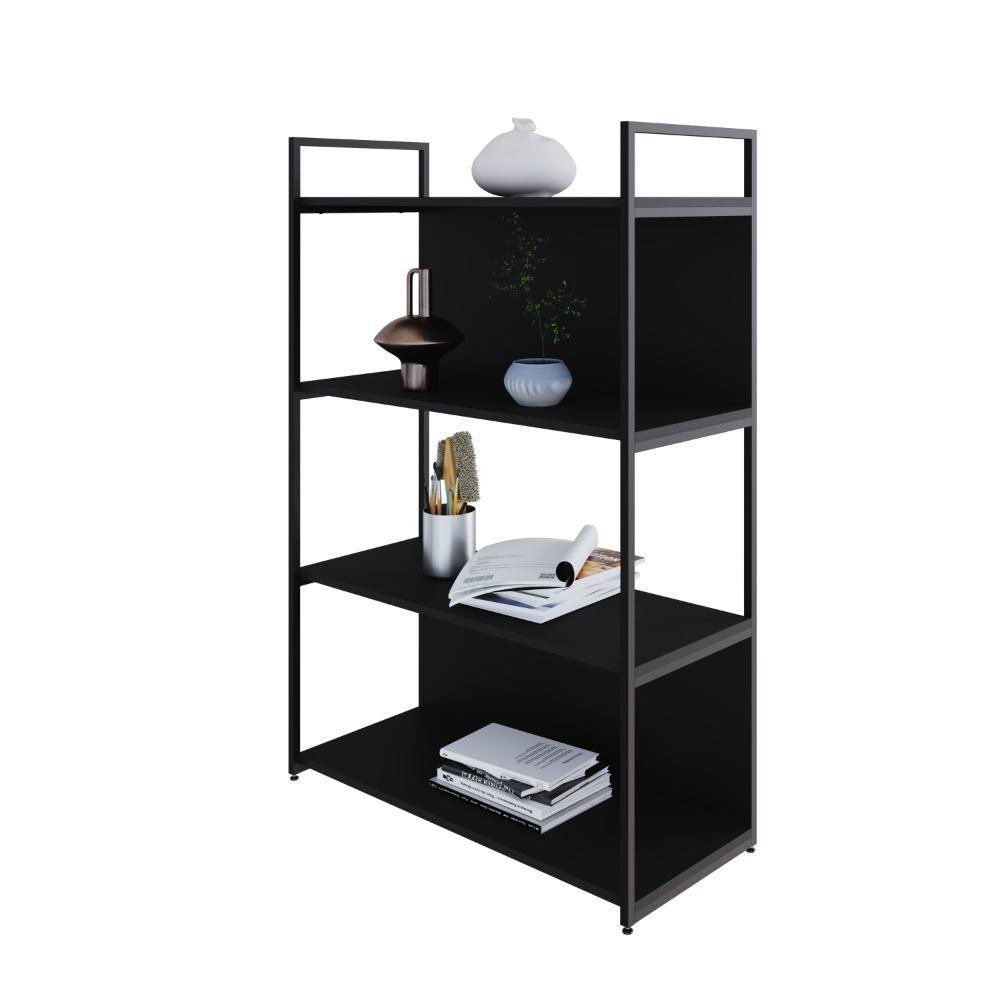 Estante C/04 Prateleiras 118x80x33cm C/fundo Yon Preto Tx/est.preta Preto Tx/est.preta - 4