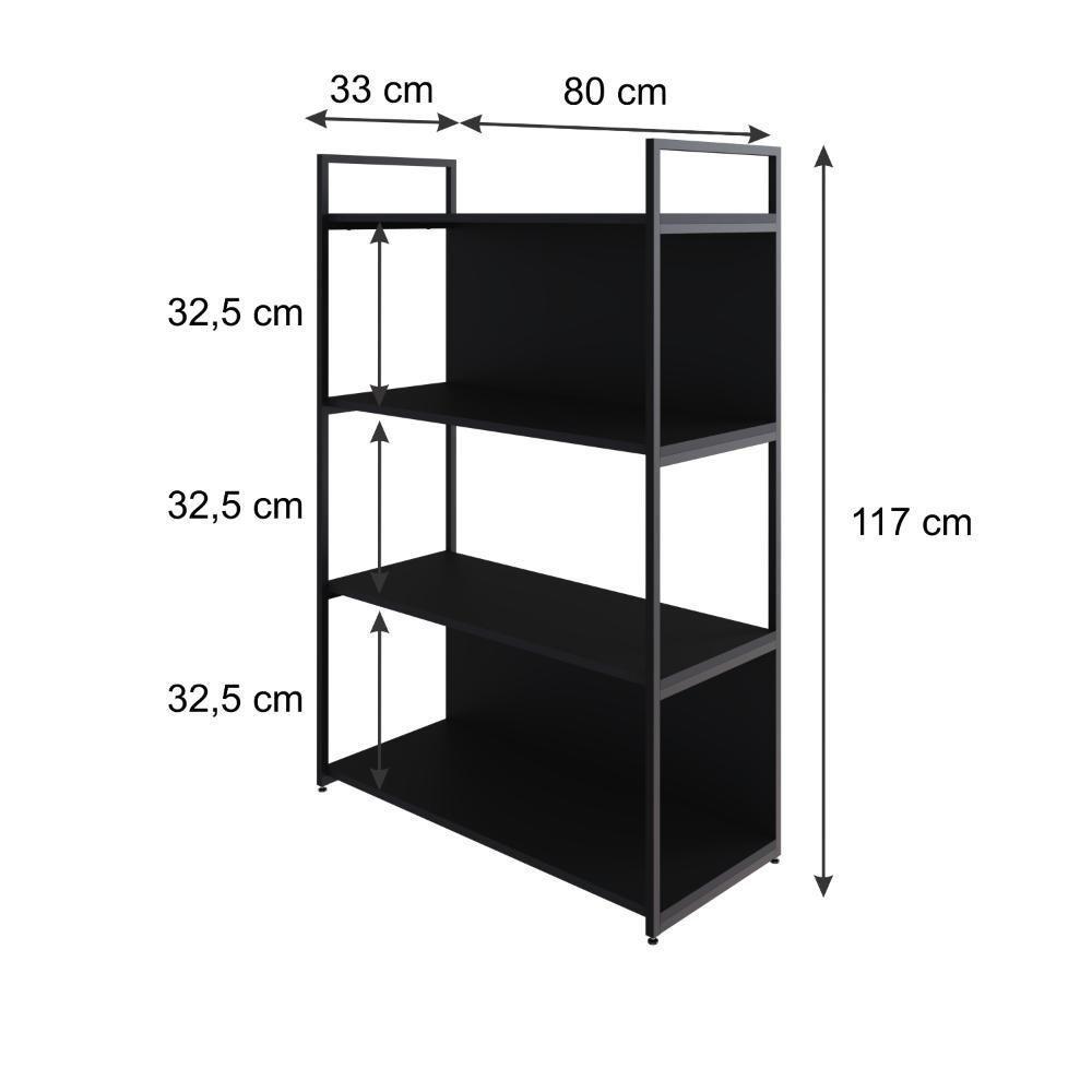 Estante C/04 Prateleiras 118x80x33cm C/fundo Yon Preto Tx/est.preta Preto Tx/est.preta - 5