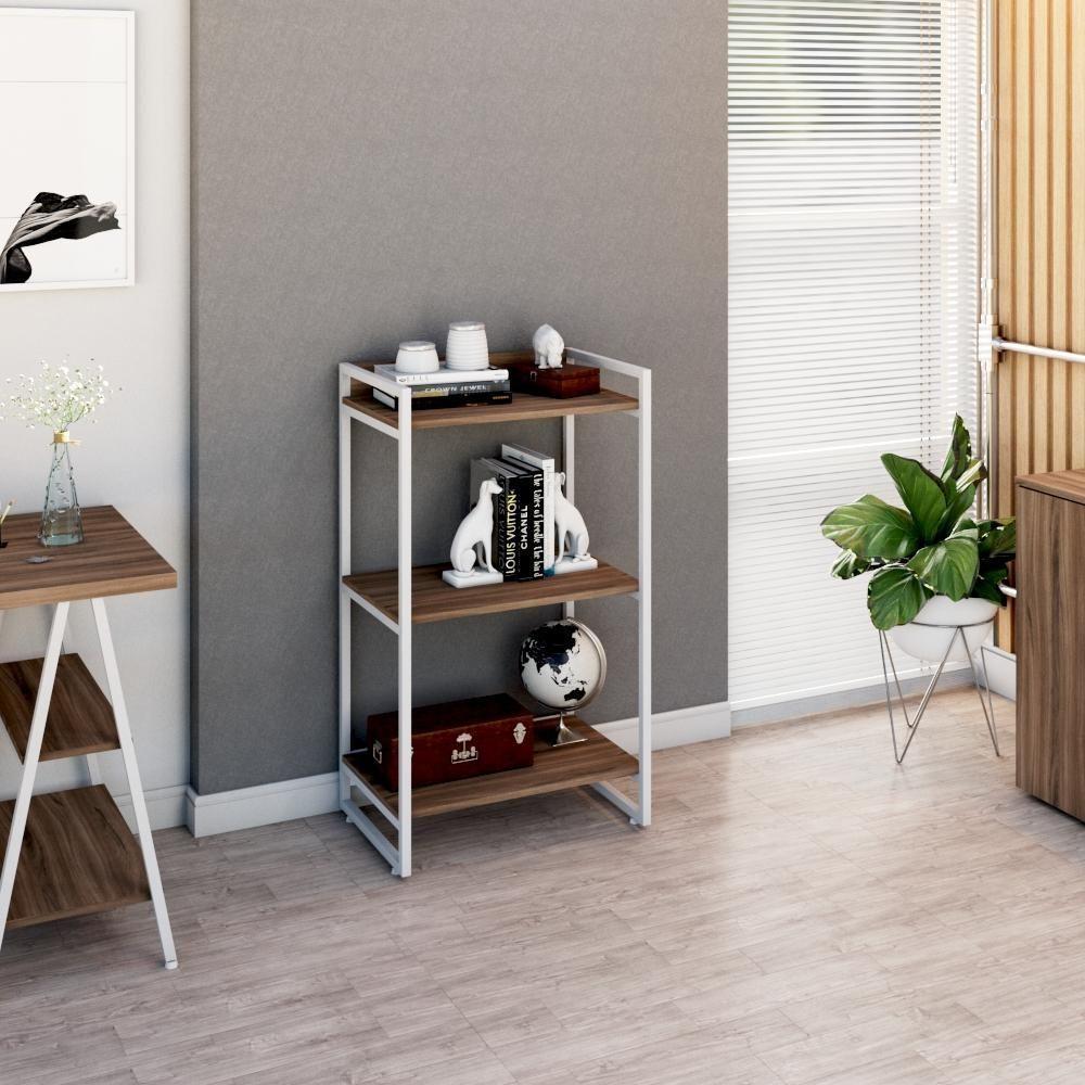 Estante Kuadra 60x40x104cm C/03 Prateleiras Nogal / Est.branca Nogal / Est.branca - 2