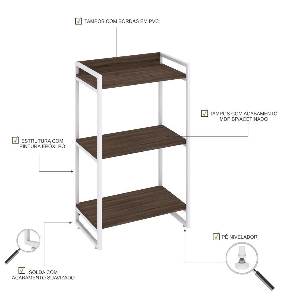 Estante Kuadra 60x40x104cm C/03 Prateleiras Nogal / Est.branca Nogal / Est.branca - 3
