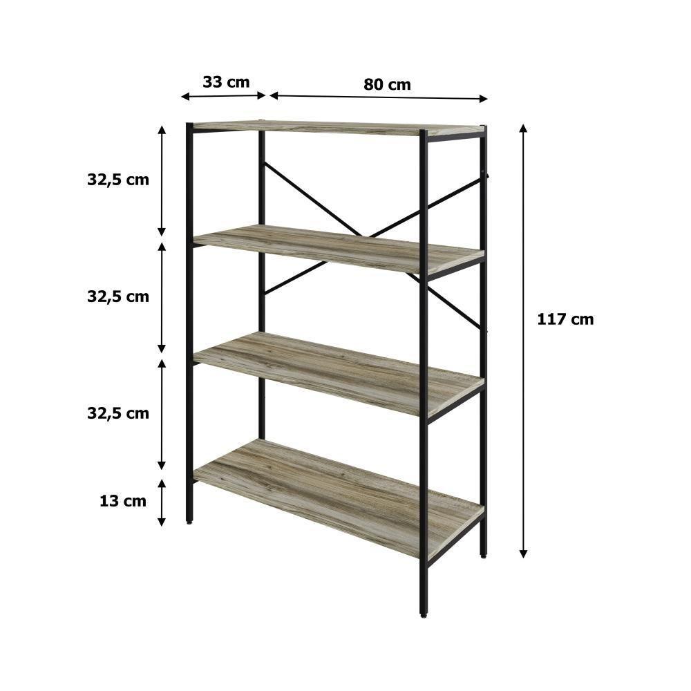 Estante C/04 Prateleiras 118x80x33cm Tub Tueh1184 Carvalho - Est.preta Carvalho / Est.preta - 7