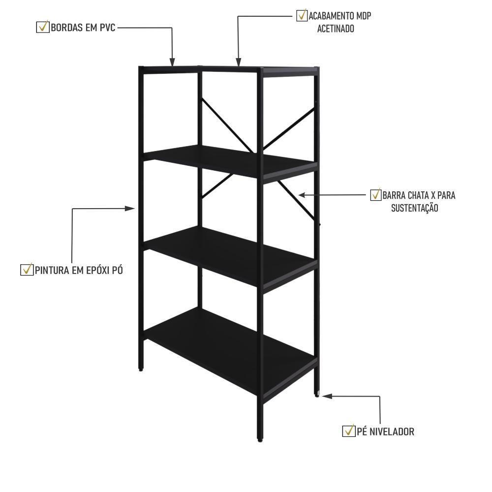 Estante C/04 Prateleiras 118x60x33cm Tub Tueh1164 Preto ônix - Est.preta Preto ônix / Est.preta - 4