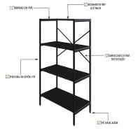 Estante C/04 Prateleiras 118x60x33cm Tub Tueh1164 Preto ônix - Est.preta Preto ônix / Est.preta