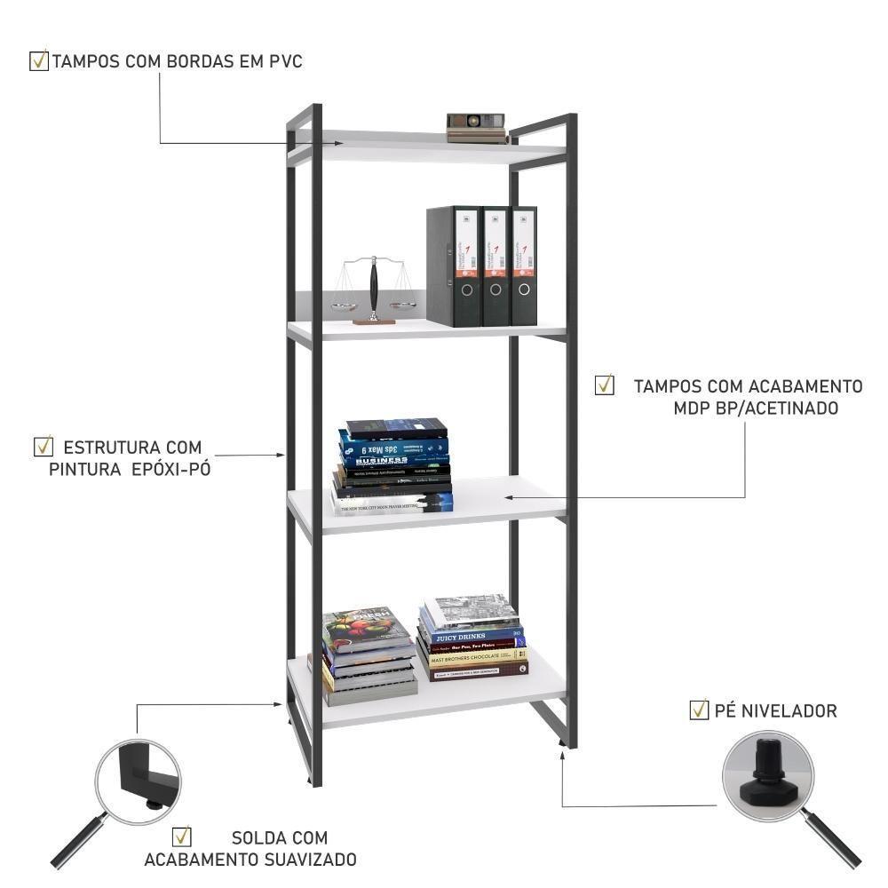 Estante Kuadra 60x40x146cm C/04 Prateleiras Branco Chess / Est.preta Branco Chess / Est.preta - 4