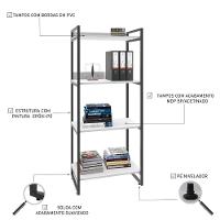 Estante Kuadra 60x40x146cm C/04 Prateleiras Branco Chess / Est.preta Branco Chess / Est.preta