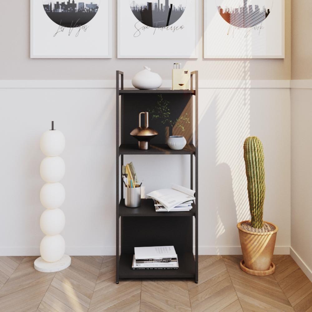 Estante C/04 Prateleiras 118x45x33cm C/fundo Yon Preto Tx/est.preta Preto Tx/est.preta - 2