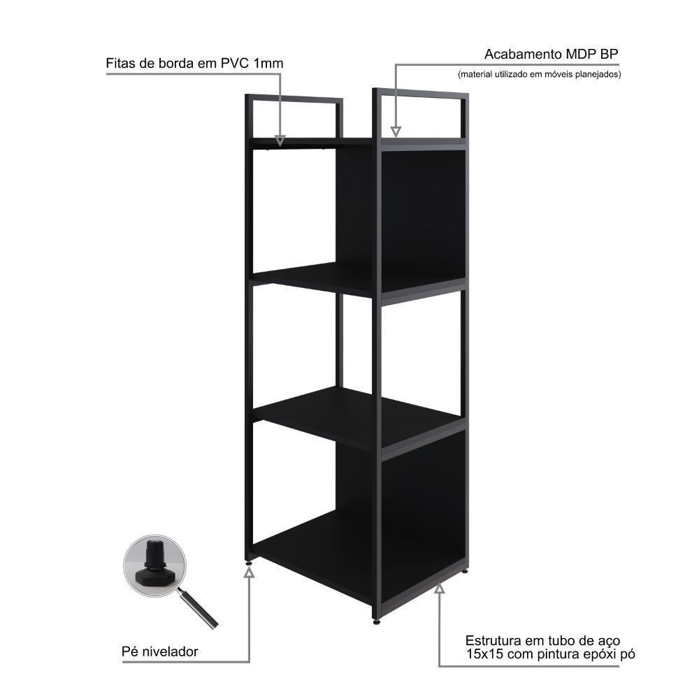 Estante C/04 Prateleiras 118x45x33cm C/fundo Yon Preto Tx/est.preta Preto Tx/est.preta - 3