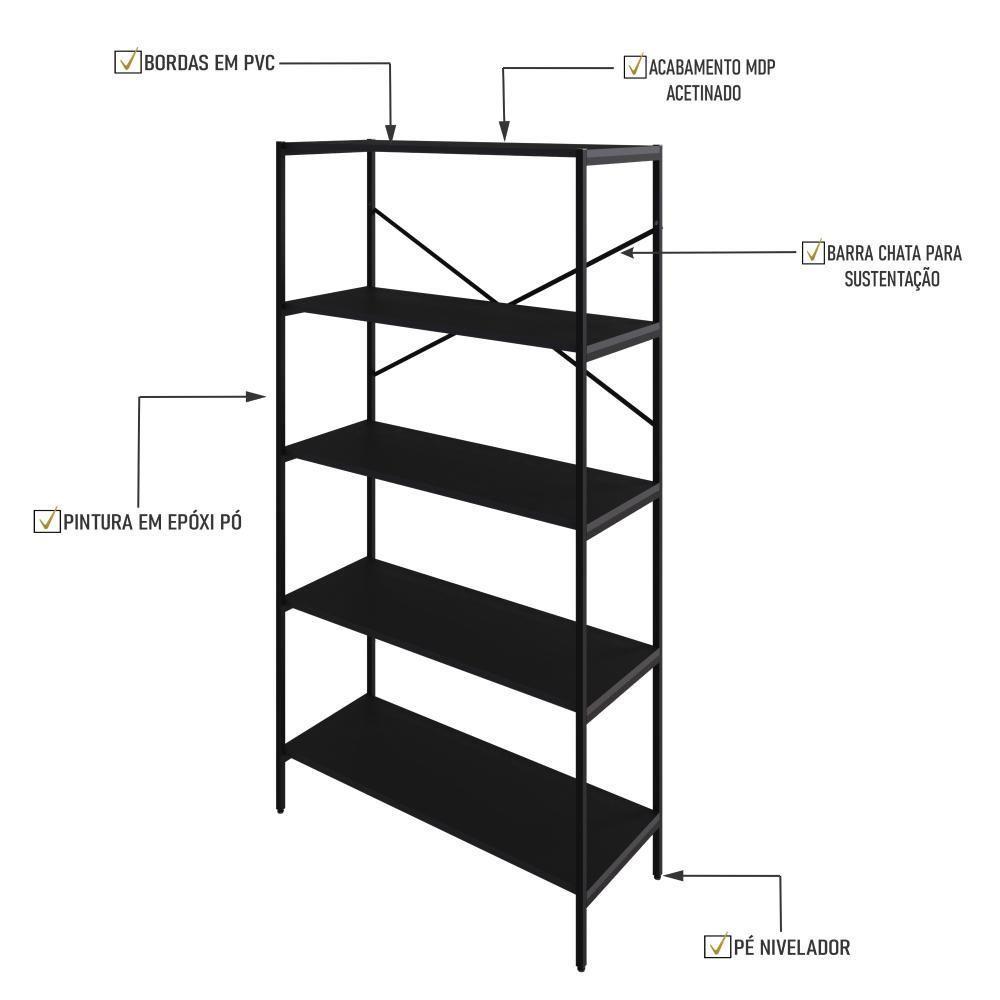 Estante C/05 Prateleiras 152x80x33cm Tub Tueh1585 Preto ônix - Est.preta Preto ônix / Est.preta - 3