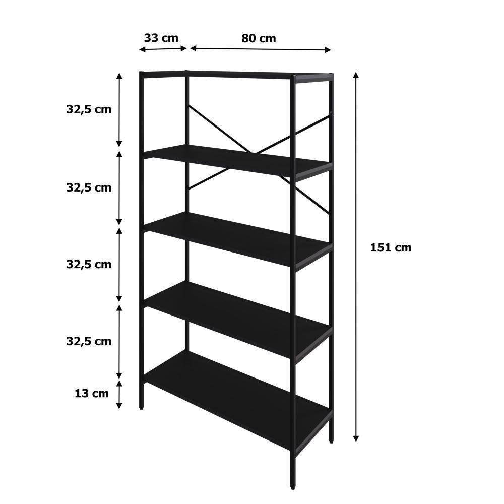 Estante C/05 Prateleiras 152x80x33cm Tub Tueh1585 Preto ônix - Est.preta Preto ônix / Est.preta - 7