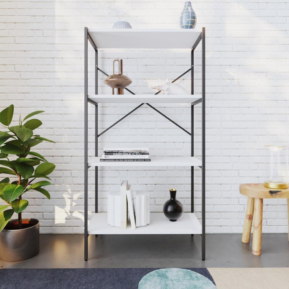 Estante C/04 Prateleiras 118x60x33cm Tub Tueh1164 Branco Chess - Est.preta Branco Chess / Est.preta - 4