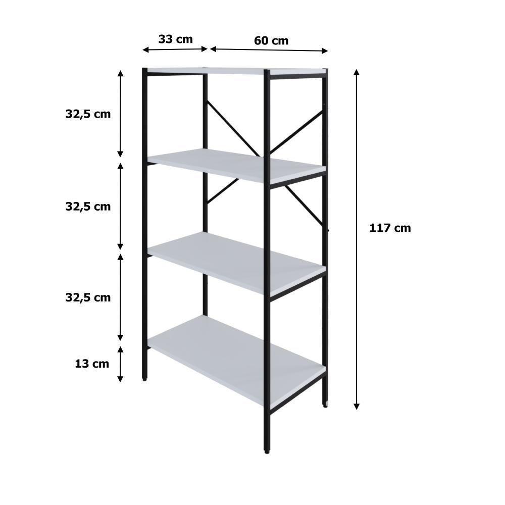 Estante C/04 Prateleiras 118x60x33cm Tub Tueh1164 Branco Chess - Est.preta Branco Chess / Est.preta - 7