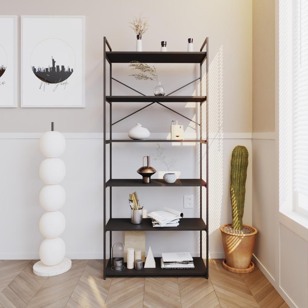 Estante Alta C/06 Prateleiras 185x80x33cm Yon Preto Tx/est.preta Preto Tx/est.preta - 2