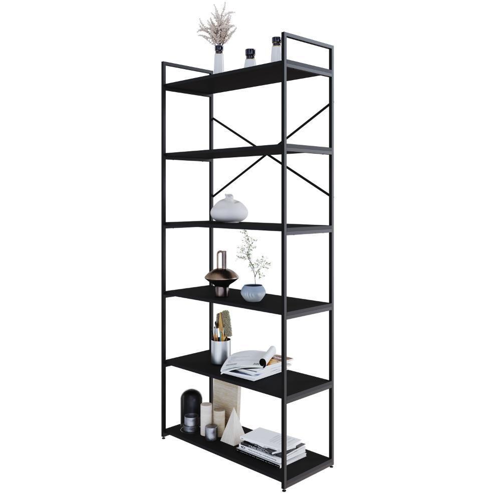 Estante Alta C/06 Prateleiras 185x80x33cm Yon Preto Tx/est.preta Preto Tx/est.preta - 4