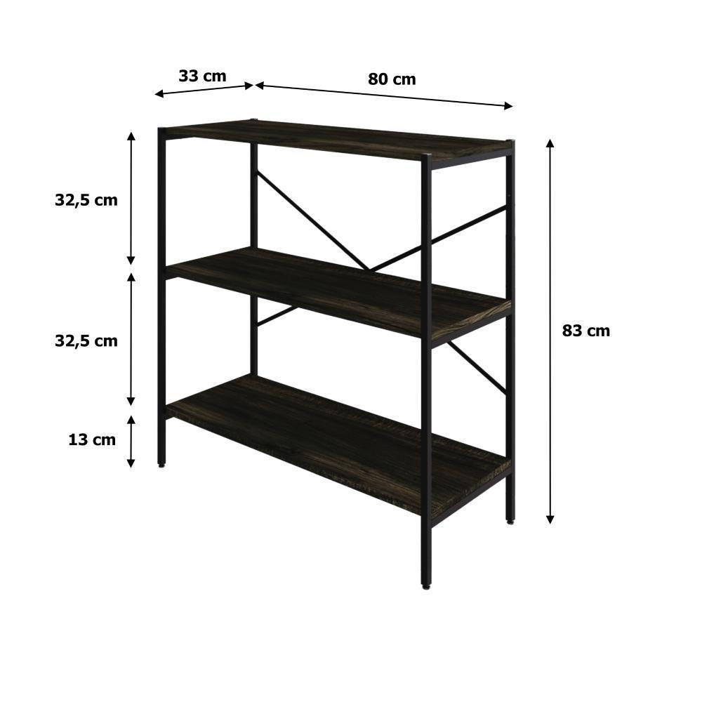 Estante C/03 Prateleiras 84x80x33cm Tub Tueh883 Carvalho Dark - Est.preta Carvalho Dark / Est.preta - 7