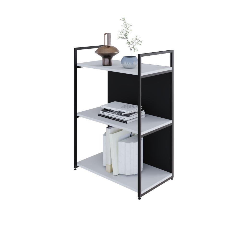 Estante C/03 Prateleiras 84x60x33cm C/fundo Yon Branco Tx/est.preta Branco Tx/est.preta - 4