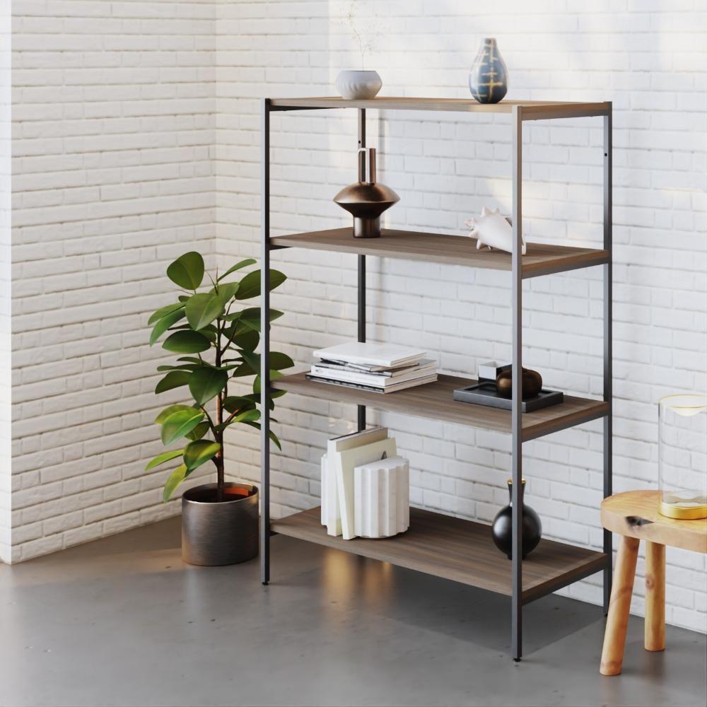 Estante C/04 Prateleiras 118x80x33cm Tub Tueh1184 Nogal - Est.preta Nogal / Est.preta - 2