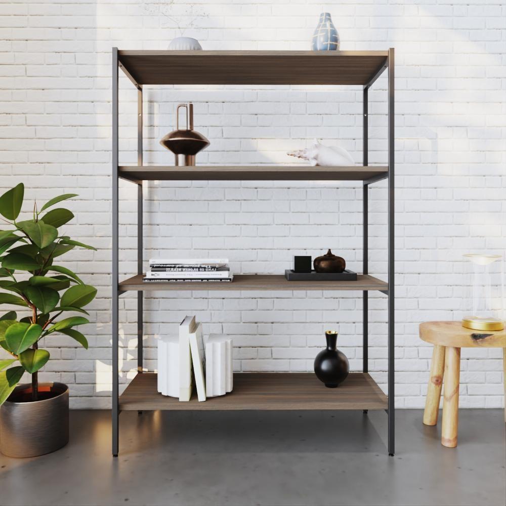 Estante C/04 Prateleiras 118x80x33cm Tub Tueh1184 Nogal - Est.preta Nogal / Est.preta - 4