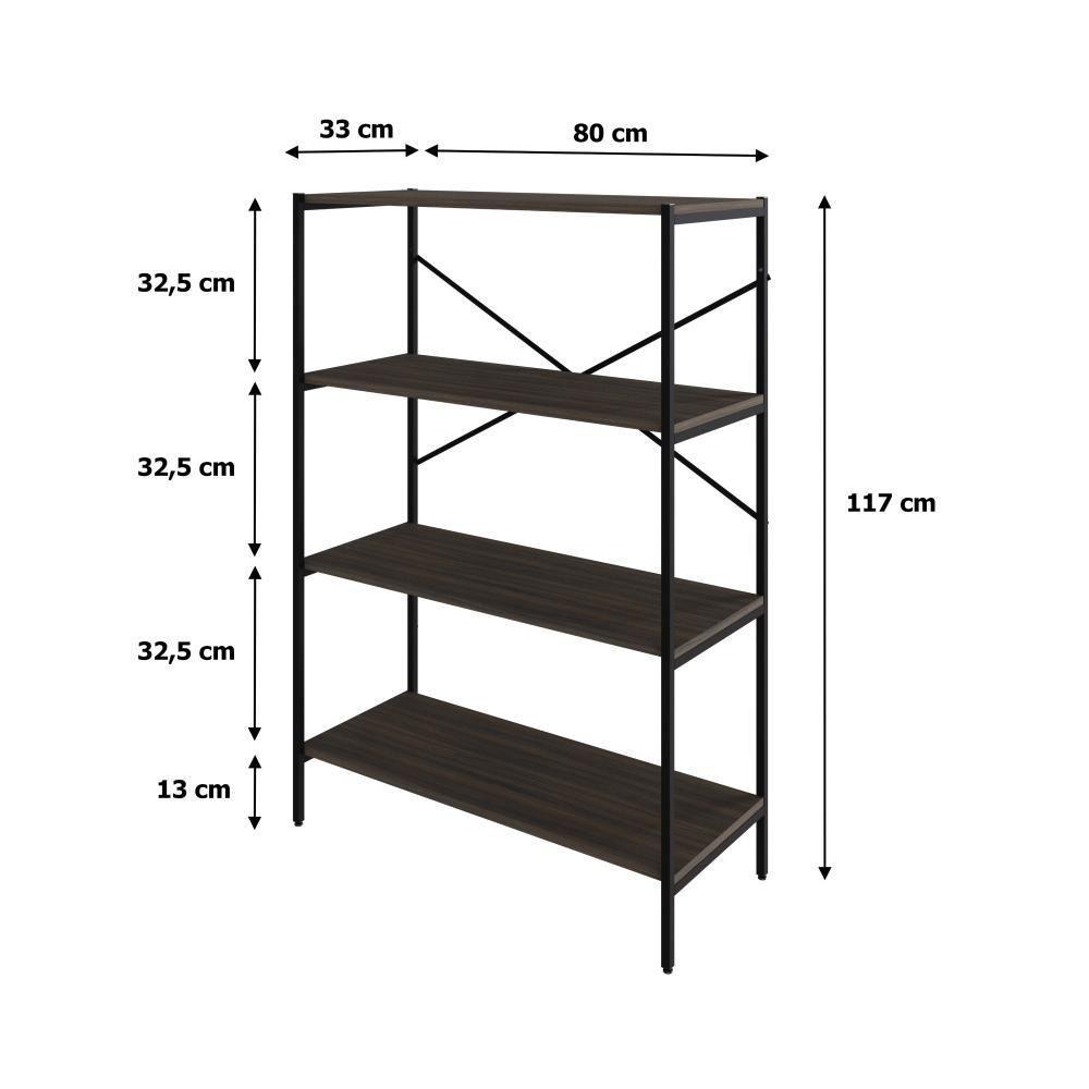 Estante C/04 Prateleiras 118x80x33cm Tub Tueh1184 Nogal - Est.preta Nogal / Est.preta - 7